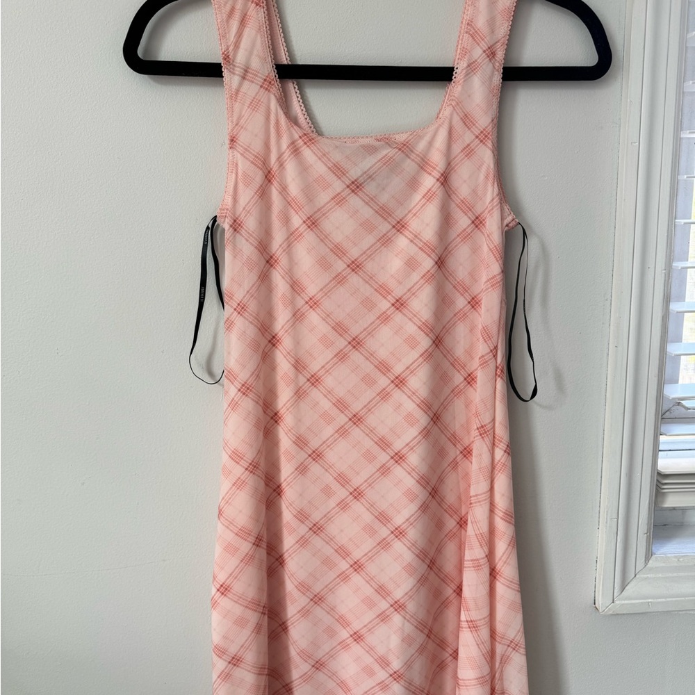 Pink Plaid Sleeveless Dress - Picture 2 of 3